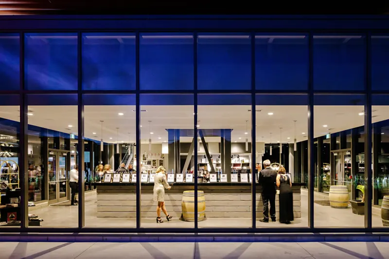 Inside the tasting room at night